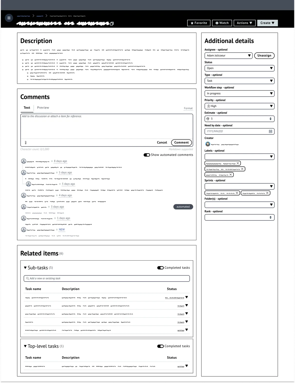 Image of the task details wireframe